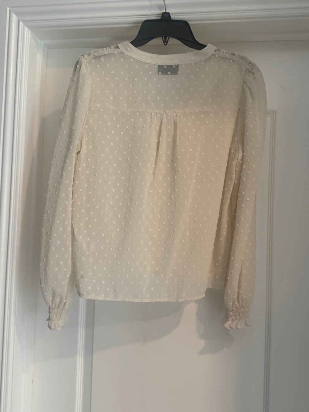 VICI Cream Swiss Dot Ruffle Button-Front Blouse - Picture 3 of 3